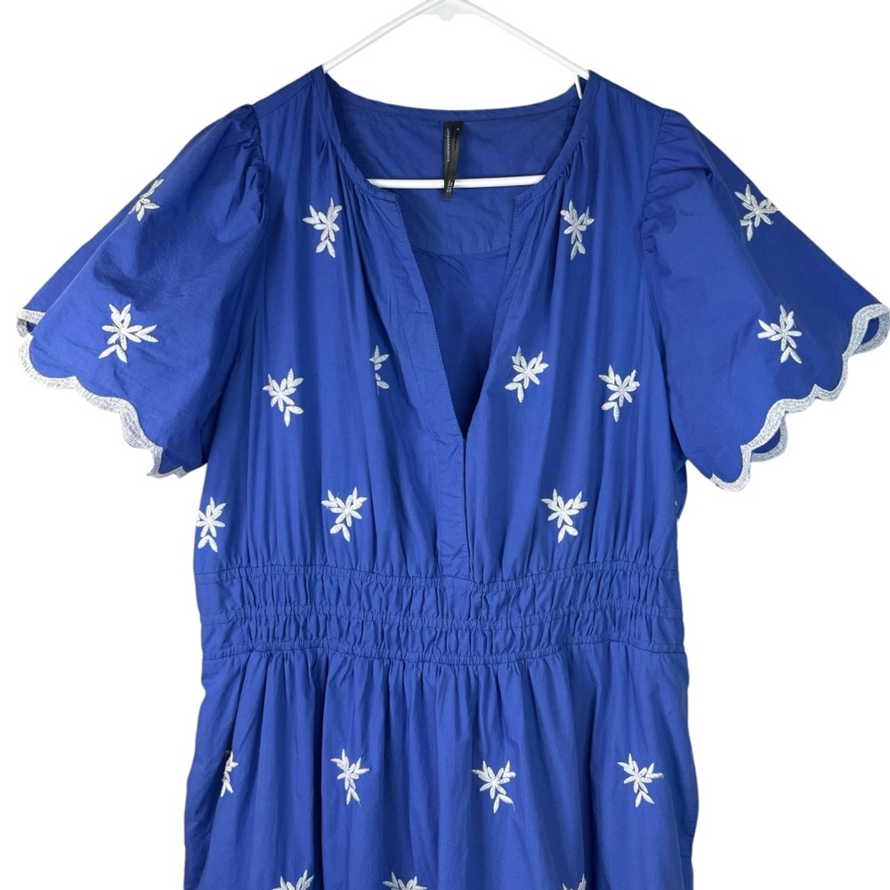 Anthropologie Somerset Embroidered Maxi Tiered Dress Blue White 1X Eyelet - Picture 5 of 15
